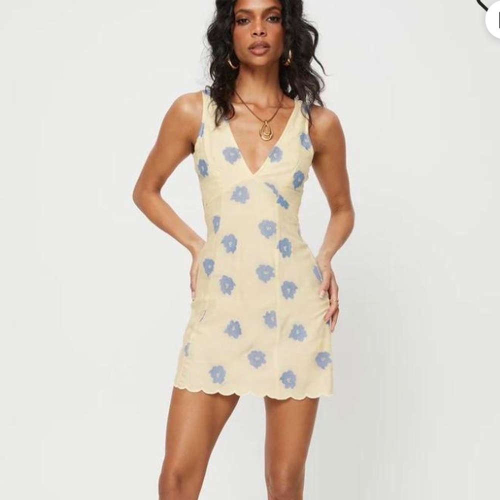 PRINCESS POLLY ALHENA MINI DRESS YELLOW / BLUE FLORAL